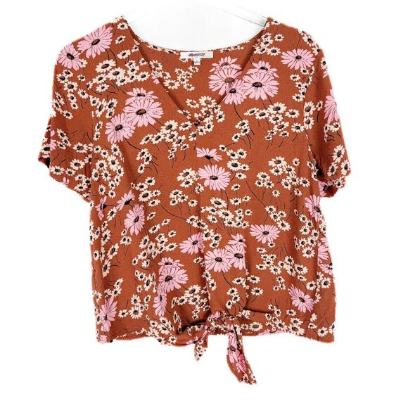 Madewell Novel Tie-Front Top in Hillside Daisies Burnt Clay Size Small S - Picture 2 of 12
